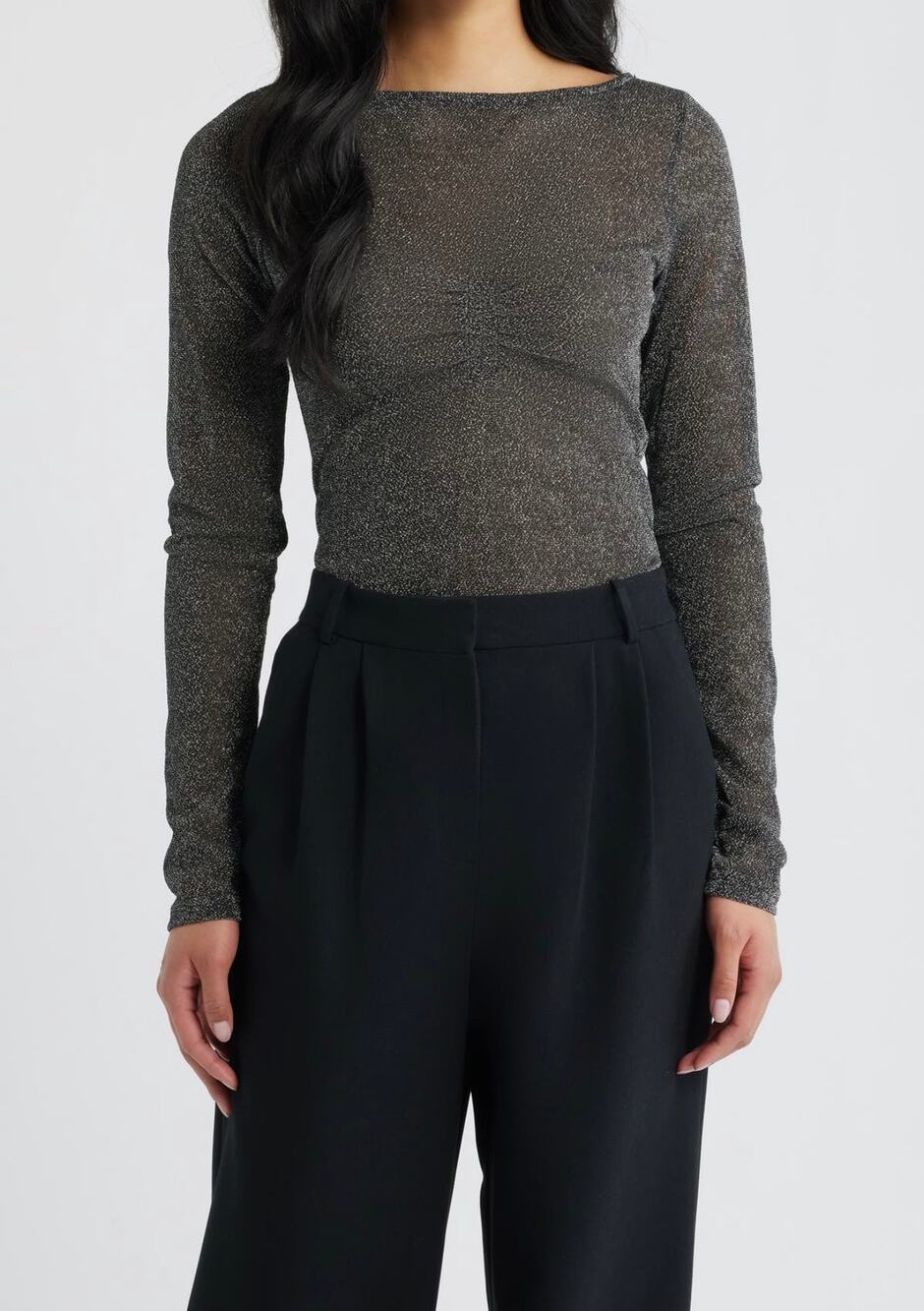 Princess Polly Crystal Clear Metallic Mesh Top Silver Black Size 6 NWT